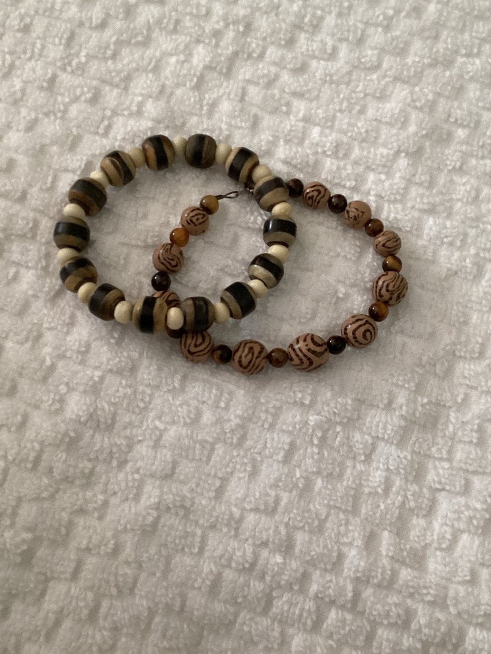 Natural Wood Beaded Bracelets - Brown & Cream